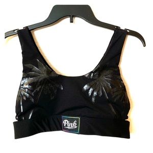 PINK Sports Bra - Black w/ Palm Trees sz L